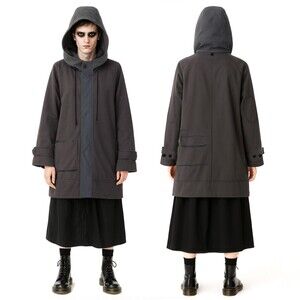 NOM*d Coat Mens Unisex OS Charcoal Gray Hooded Knit Jacket Cotton Avant Garde